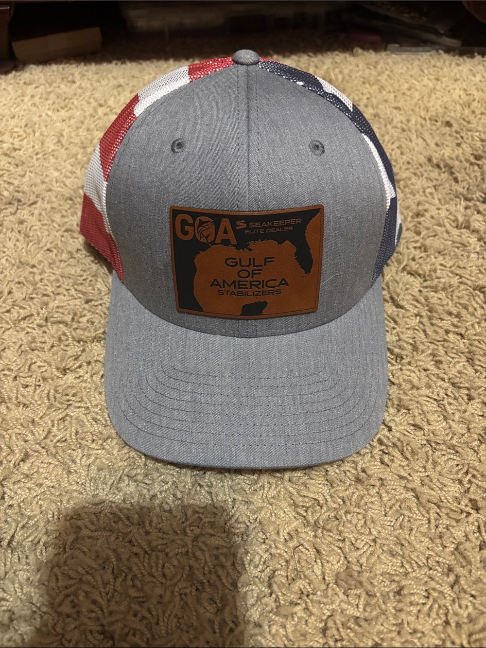 Gulf of America Gray Trucker Hat with American Flag Mesh